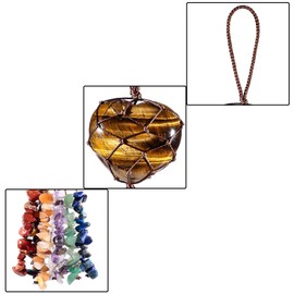 mookaitedecor Tiger Eye Heart Shape Ornament with Crystal Tassels for Car Reiki 7 Chakra Rolled Stones Home Decoration for Yoga and Meditation