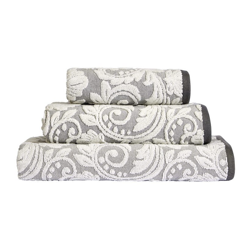 Lex's Linens Pack of 2 Jacquard Floral Guest Towels (Grey)