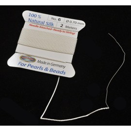 Bead Buddy 0.7mm Natural White Silk Cord Thread with Attached Needle - Ideal for Jewelry Making - 2m Long