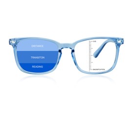 LAMBBAA Vintage Square Progressive Multifocal Presbyopic Glasses, Anti-Blue Light Glasses for Men Women Readers (Clear Blue +0.00/+2.00 Magnification)