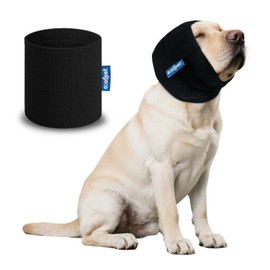COMFPET Dog Ear Snood Noise Protection, Dogs Ear Cover for Anxiety Headband Protector, Dog Calming Hood for Grooming and Bath Drying, Pet Dogs Earmuff Head Wrap for Ear Hematoma (Black, XL)
