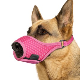 LUCKYPAW Soft Muzzle for Medium Large Sized Dogs Beagle Labrador German Shepherd, Dog Muzzle to Prevent Biting Chewing, Adjustable Breathable Mouth Guard for Grooming Walking Training(Hot Pink, M)
