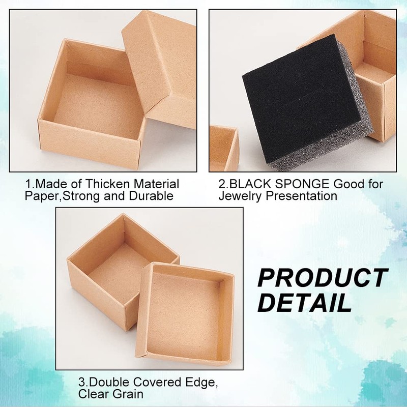 BENECREAT 24 Pack Ring Box 5x5x3cm Kraft Brown Square Cardboard