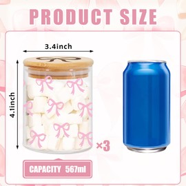 FYSUIMU 3Pcs Trendy Pink Bow Glass Storage Jars with Airtight Lid Cute Bow Knot Decorative Canisters Sets for Coquette Home Kitchen Countertop