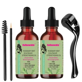 Rollnewskin Rosemary Mint Essential oil (2pack) and Derma Roller 0.5mm Set for Skin Care Hair and Beard Growth