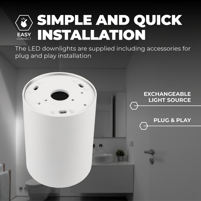 Ledvion Surface-mounted spotlight, round, GU10 socket, white, GU10, diameter 80