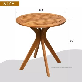Costway 27" Outdoor Round Table X-Shape Solid Wood Coffee Side Bistro Table Garden Patio