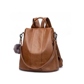 myfriday Vintage Leather Backpack for Women, Soft Rucksack Backpack with Anti-Theft Pocket Convertible Shoulder Handbag (Brown)