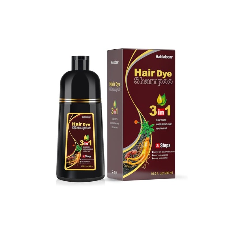 Dark Brown Hair Dye Shampoo 3 in 1, Gentle Formula