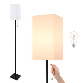 FIGDIFOR Floor Lamp for Living Room, Modern Standing Lamp for Bedroom with Linen Shade, Black Corner Floor Lamp for Office Kids Room, Bulb Included