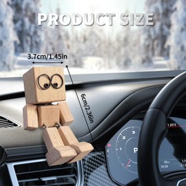 Kenmohuo shaking wooden man figurine for car, Fun Dashboard Decoration for Car, Handcrafted Wooden Figure with Magnetic Expressions, Unique Desk Buddy Toy and Quirky Gift