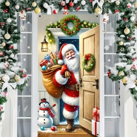Merry Christmas Door Cover Christmas Retro Santa Claus Backdrop, 71 x 35 Inch Christmas Banner for Winter Holiday Wall and Door Decorations