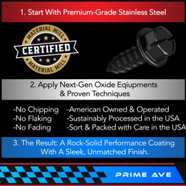 PRIME AVE Black Oxide Stainless Steel License Plate Screws w/Nylon Inserts for Securing Front & Rear License Plates, Frames & Covers – License Plate Fasteners Fit Most Domestic Vehicles (Set of 8)