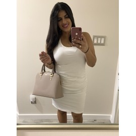 Missufe Women's Sleeveless Racerback Tank Ruched Bodycon Sundress Midi Fitted Casual Dress (Cream White-01, Small)