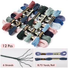 CABODYALS - 12 madejas de 105 yardas de hilo de bordado de 6 capas, hilo abigarrado, azul oscuro, verde, punto de cruz, pulsera de amistad para hacer joyas, pulseras, tejer, costura, suministros de