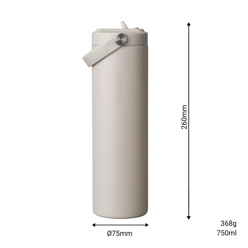 Vinsun Thermal Flask, Beige, 750 ml Straw, Leak-Proof, Double-Walled Insulated,