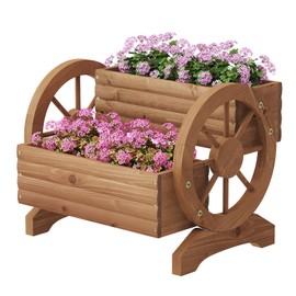 Wooden Flower Cart with Wheels Wooden Wagon Planter Outdoor Garden Planter, Decor Planter for Patio Balcony Decoration Succulent Flower Pot Flower Cart for Indoor Backyard Balcon Décor