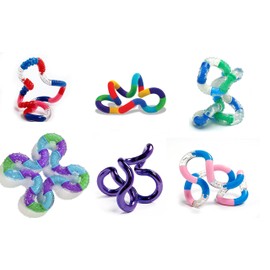 Set of 6 Assorted Loose Packed Tangle Jr. Fidget Toys Fuzzy Metallic Textured Original Relax and Therapy by Tangle