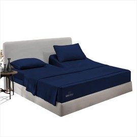 SGI bedding Adjustable Split Head Flex Top King 39" Microfiber Sheet Set – Ultra Soft, Cooling & Deep Pocket 15” Fitted, 4-Piece Breathable & Durable Bedding Set for Split King Beds -Navy Blue