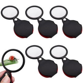 Cobee 5 Pack Mini Magnifier, Pocket Magnifying Glass Foldable 10x Magnification with Rotating Protective Case Holster for Reading, Cards Labels, Reading Small Print, and Hobbyists, 2.16inch