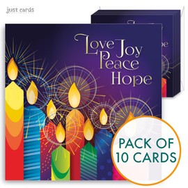 Christian Christmas cards, pack of 10 -Love, Joy, Peace Christmas cards pack with Bible verse Romans 15:13 inside these religious Christmas cards, by Just Cards Direct
