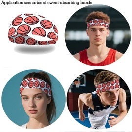 Basketball Headband Sweatbands Non Slip Elastic Workout Yoga Headband Sports Bandanas Head Wrap Sport Baseketball Hair Wrap Bands Basketballs for Women Men Inspirtational Birthday Gifts