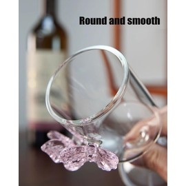 zouzmin Pink Butterfly Wine Glasses with 3D Butterflies Coquette Champagne Glasses Butterfly Wine Cocktails Glassware for Weddings Engagements Party Gifts (Striped glass)