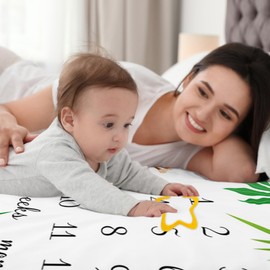 CSFOTO Tropical Jungle Baby Monthly Milestone Blanket Cartoon Safari Park Photography Background Newborn Baby Growth Record Prop Blanket 60 "x40 with Frames