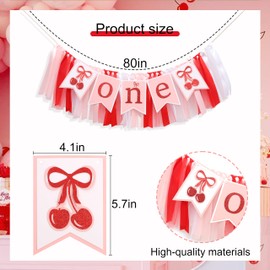 Cherry Sweet 1st Birthday High Chair Banner - Cherry Bow First Birthday Party Decoration for Girls, Sweet One Party Supplies, Sweet Girl One Highchair Tutu