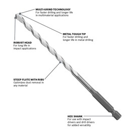 Bosch MP03 3/16 in. x 4 in. x 6 in. Daredevil® Multipurpose Drill Bit