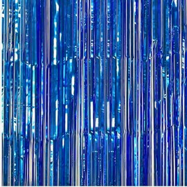 Foil Fringe Backdrop Curtains, 3.28 x 8.2 ft Laser Tinsel Streamers Backdrop, Shimmering Curtain, Birthday Party Supplies for Baby Shower & Graduation Decoration Party (Sky Blue)