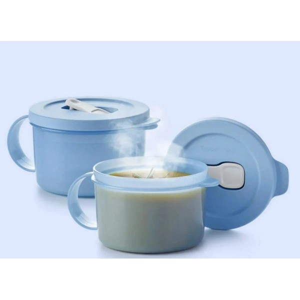 Tupperware Crystalwave Vented MICROWAVE Soup Mugs w/Handles ICE BLUE "YOU