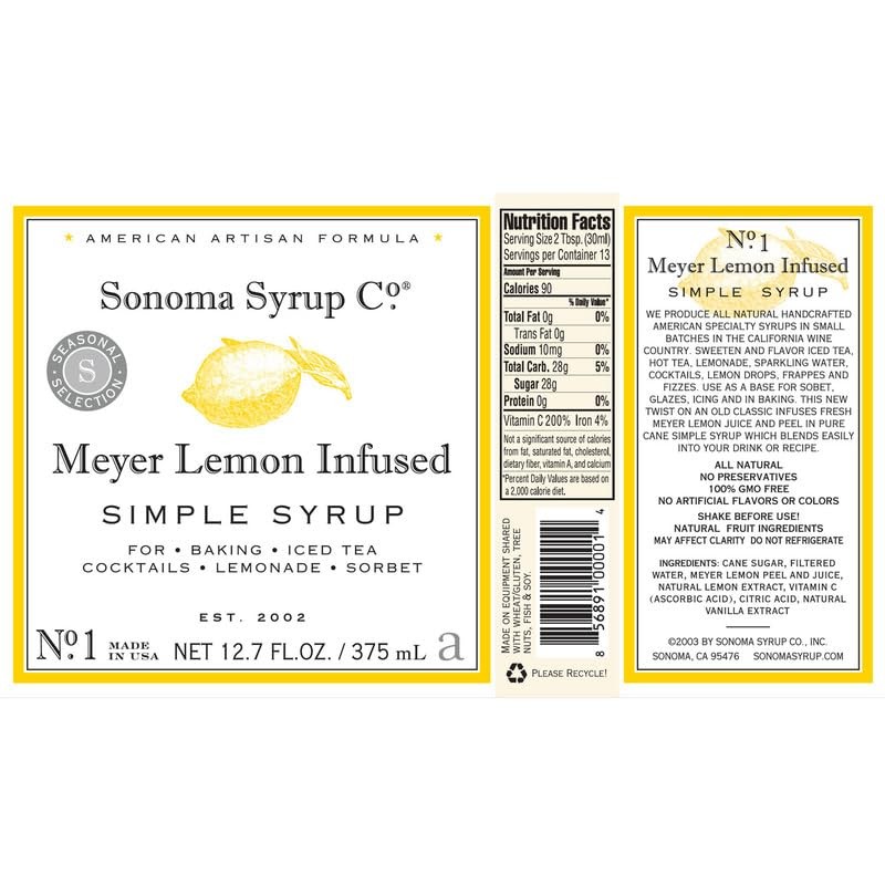 Sonoma Syrup Co Meyer Lemon Infused Simple Syrup 12.7 Fl