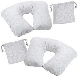 PEARL Flight Pillow: Set of 2 Inflatable Neck Pillows, Removable Polycotton Cover, Grey (Sleeping Neck Pillow, Travel Neck Pillow, Inflatable)