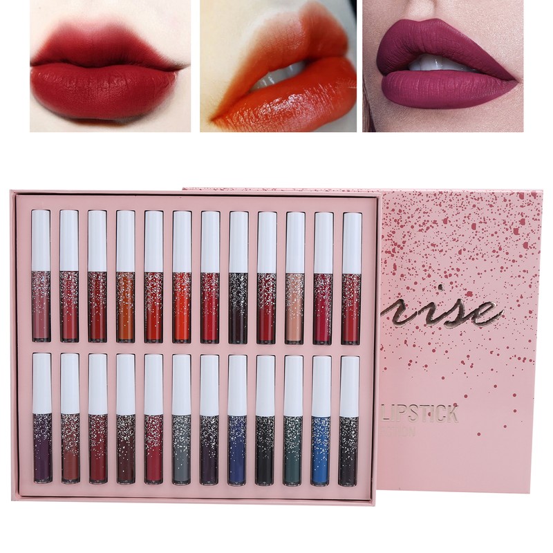 24pcs LANGMANNI Matte Lip Glaze Set Waterproof NonStick Cup Lip