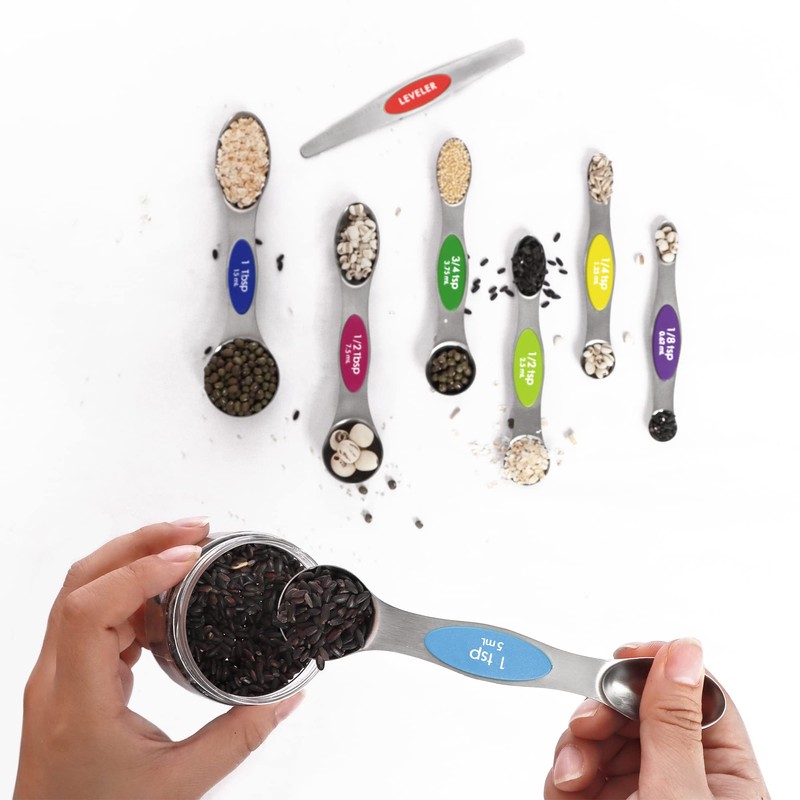 Multicolor Magnetic Measuring Spoons Set with Leveler - Stainless Steel,