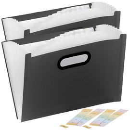 General Office Folders with Compartments: Set of 2 Plastic File Folders, 13 Compartments, Index & Carry Handle (Multi-Pocket Folder, Expanding Folder, Hanging Files)