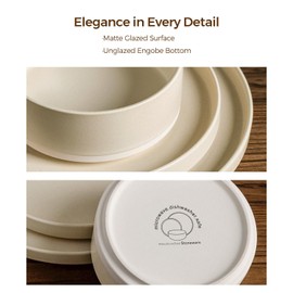 TheTerra Ceramic Dinnerware Sets for 6, 18 Pieces Handmade Reactive Glaze Plates and Bowls Set, Scratch Resistant Dish Set, Oven & Microwave & Dishwasher Safe, Matte White