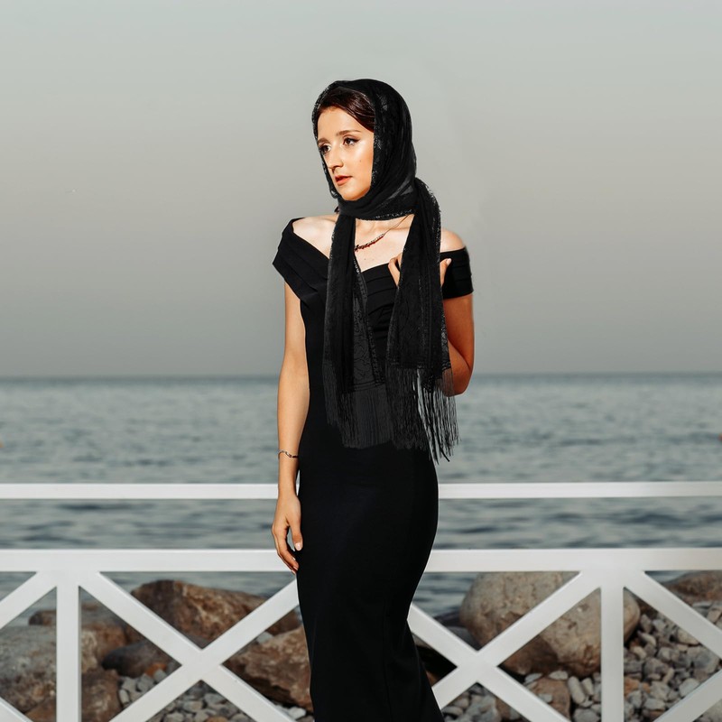 Qulkws Black Lace Shawl Women's Floral Lace Scarf Shawl with