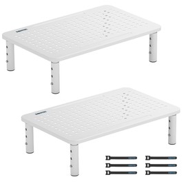 BONTEC 2 Pack Monitor Stand Riser, Computer Monitor Riser Stand with Mesh Platform for Laptop, Computer, iMac, PC up to 55LBs with Pen Holder, Cable Management Slot, White