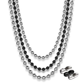 CNYMANY 30ft Stainless Steel Ball Bead Chain with 40 Matching Connectors, 16ft 2.4mm Silver Ball Chain, 6.5ft 2.4mm Black Ball Chain, 6.5ft 3mm Silver Ball Chain
