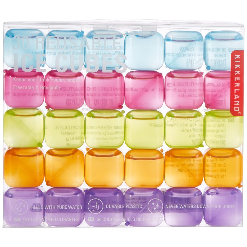 Kikkerland Reusable Ice Cubes, Set of 30, Blue/Pink/Green/Orange/Purple, 16.3 x