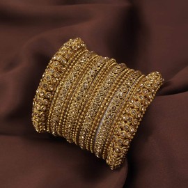 I Jewels 18k Gold Plated Indian Wedding Bollywood Designer Multiple Embellished with Stone Bracelets Bangles Set for Women (ADB423-c)