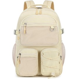 Lohol Water Resistant Daypack with Mulitiple Pockets for Travel Outdoor College, 15.6 inch Laptop Backpack for Men and Women, Beige, Large, Daypack Backpacks