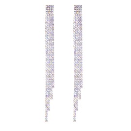 FOCALOOK Rhinestone Earrings for Women Sparkly Prom Earrings Long Dangle Drop Iridescent Earrings