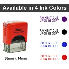 Printtoo Payment Due Upon Receipt Self Inking Rubber Stamp Pre,Inked Office Stamp, Home Office Business Stationery, 38 x 14 mm, Red