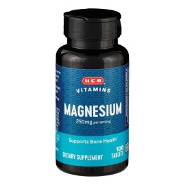 H-E-B VITAMINS - Tabletas Magnesio 250 mg H-E-B Vitamins Suplemento Sin Sabor 100 Unidades - 20 g - High Performance