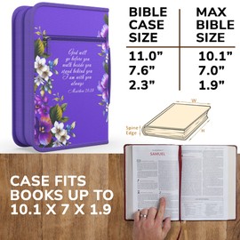 Bible Covers for Women Large Medium Size by DEHITE - Bible Case Carrying Bag Fits Book 10.1 x 7 x 1.9 Inches - Purple Floral Bible Holder with Pockets - Christian Confirmation Recovery Gift Accessory