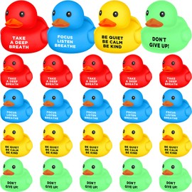 Lenwen 24 Pcs Rubber Duck Bath Toy Inspirational Gift Motivational Rubber Ducks Thank You Gifts Inspirational Party Favors Baby Shower Decorations Birthday Party Favors Gift (Red, Yellow, Blue, Green)
