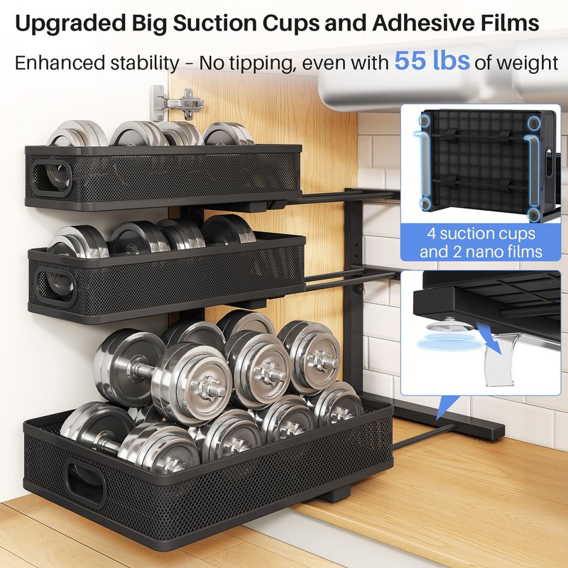 Under Sink Organizer, 2-Pack 3-Tier Thickened Metal Pull out Cabinet